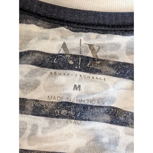 Armani Exchange Womens M Sheer Top Tissue T Shirt Black Striped Logo Text Thin - Picture 6 of 6